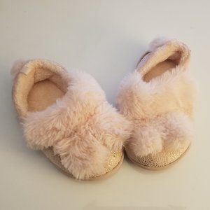 Pink Bunny Girls Slippers, Pink fur, Gold Speckle accent size 5